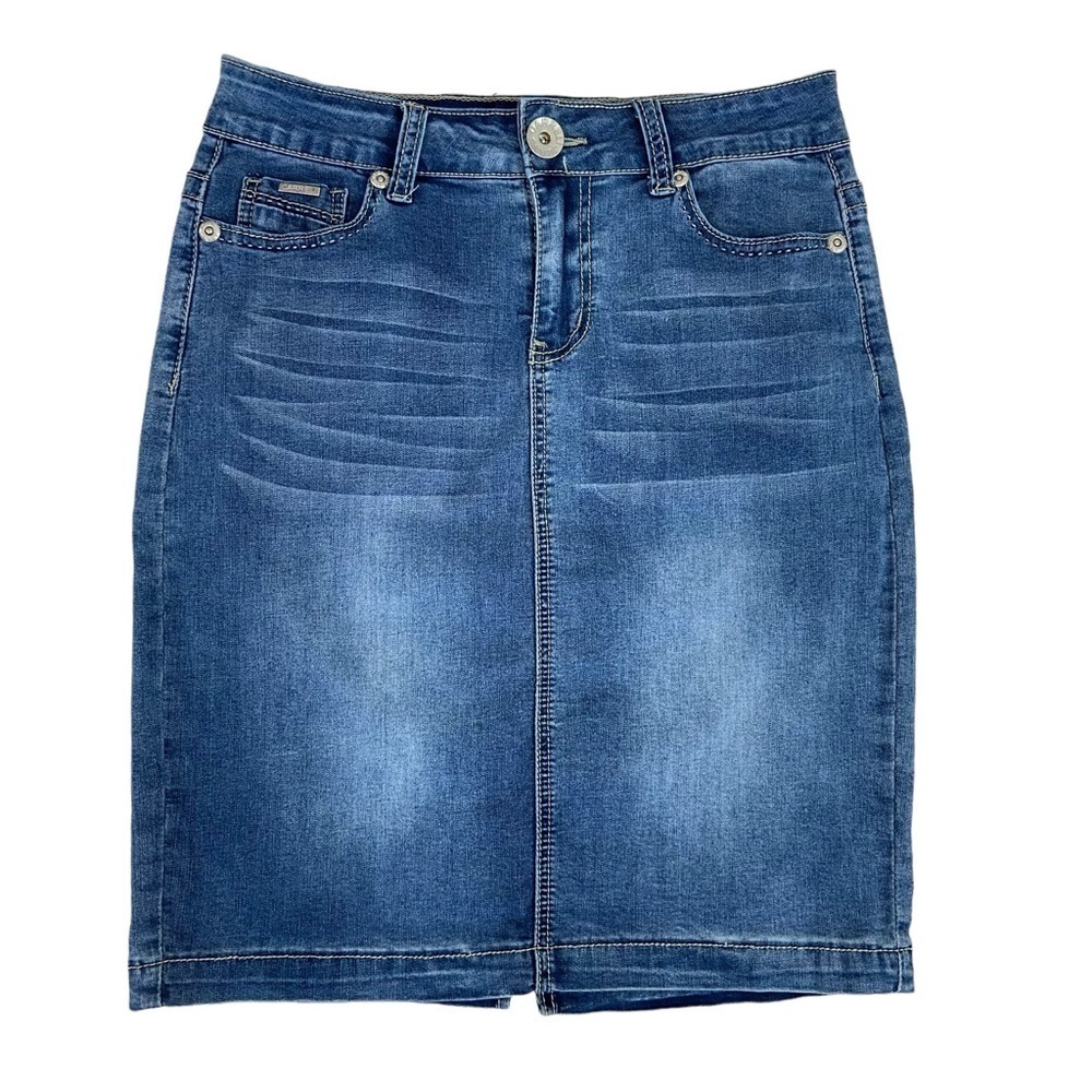 Carreli Jen denim pull on skirt blue stretch flattering high rise waist 27